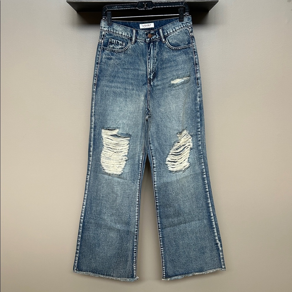 NWOT Vibrant Blue Distressed Wide Leg Jeans Size 27